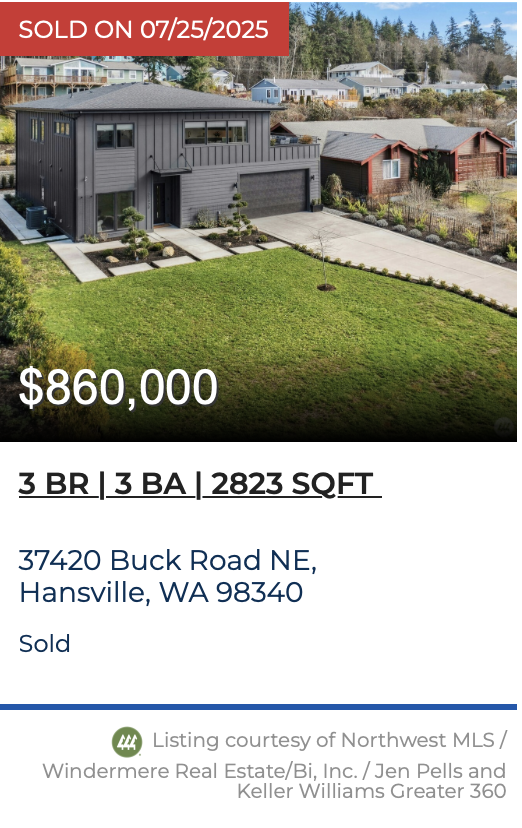 Buck Road in Hansville Sold by Jen Pells Windermere Bainbridge.